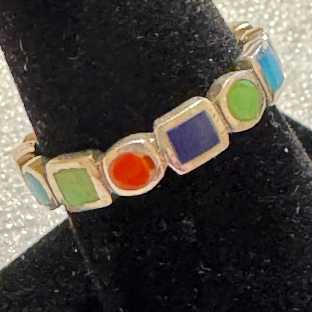 Peyote Bird Sterling Silver Dot Dash Multi Stone Ring Sz 8 49$